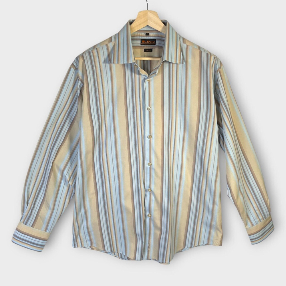 🦜 Ben Sherman Shirt Men's XL Long Sleeve Striped Button Up